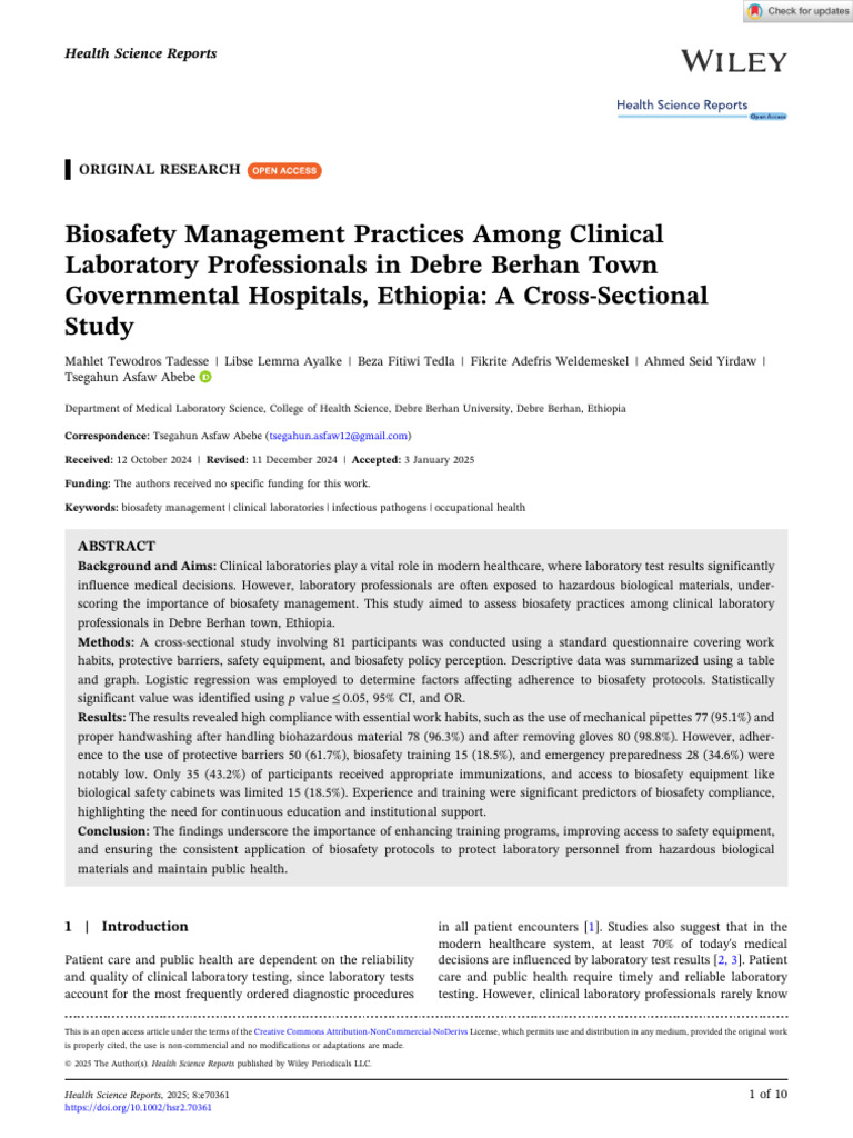 Health Science Reports - 2025 - Tadesse - Biosafety Management ...