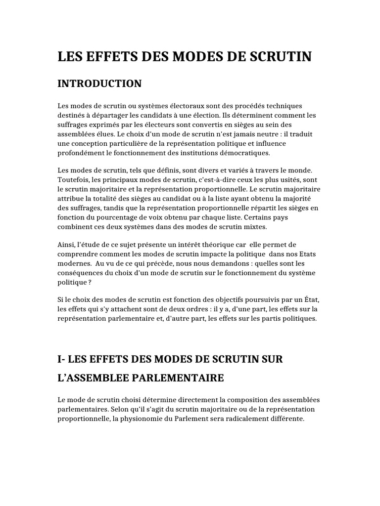 Les Effets Des Modes de Scrutin | PDF | Vote | Prise de décision