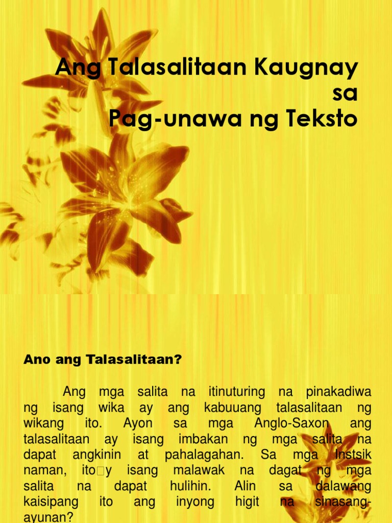 Ang Talasalitaan Kaugnay Sa Pagunawa Sa Teksto New