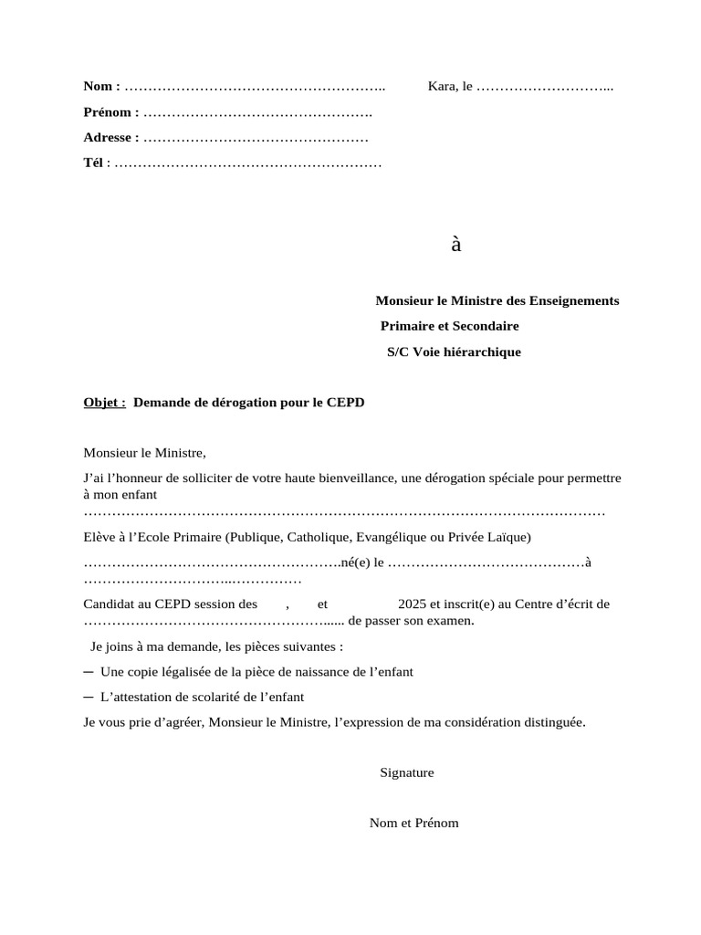 Formulaire de Demande de Derogation Au Cepd | PDF