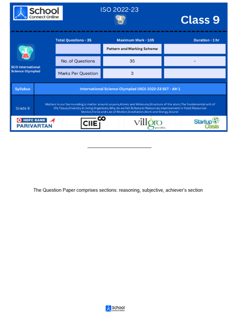 Cc144 Class 9 Science Olympiad Sample Paper | PDF | Tissue (Biology ...