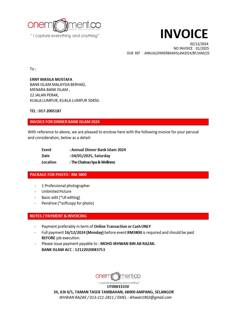 Invoice Bank Islam Dinner 2024 | PDF