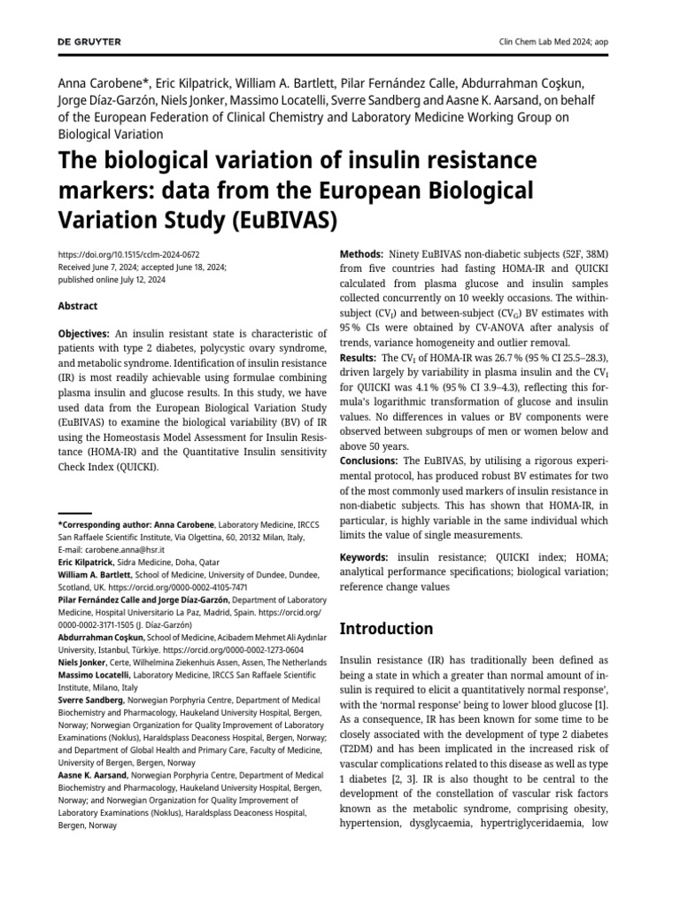 The biological variation of insulin resistance markers_ data from the ...