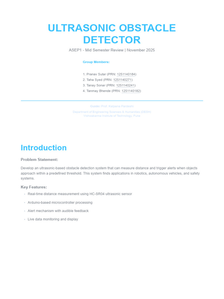 Ultrasonic Obstacle Detector - Mid Semester Review | PDF | Ultrasound ...