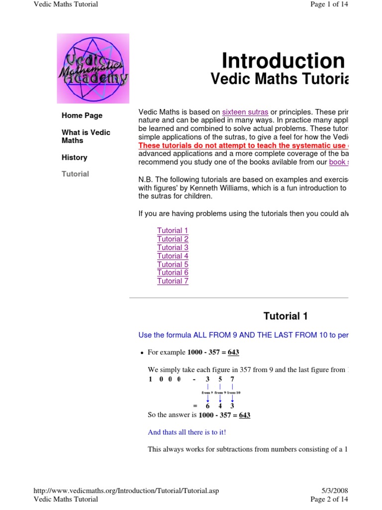 Vedic Math | PDF | Multiplication | Arithmetic