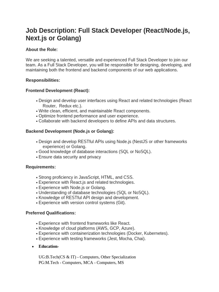 JD-Full Stack Developer | PDF
