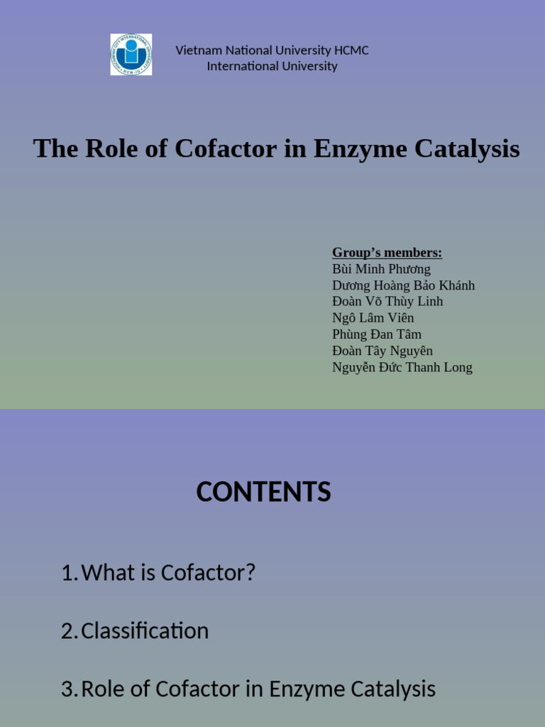 The Role of Cofactor in Enzyme Catalysis | PDF | Cofactor (Biochemistry ...