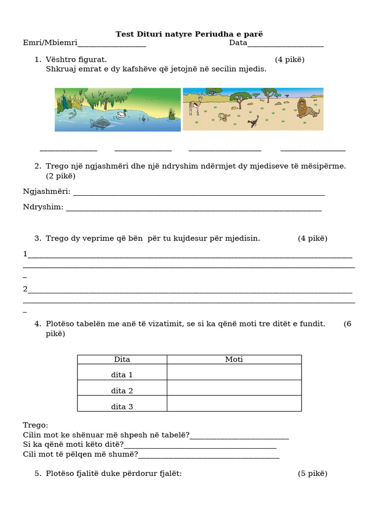 Dituri Natyre 2 Test Periudha 1 | PDF