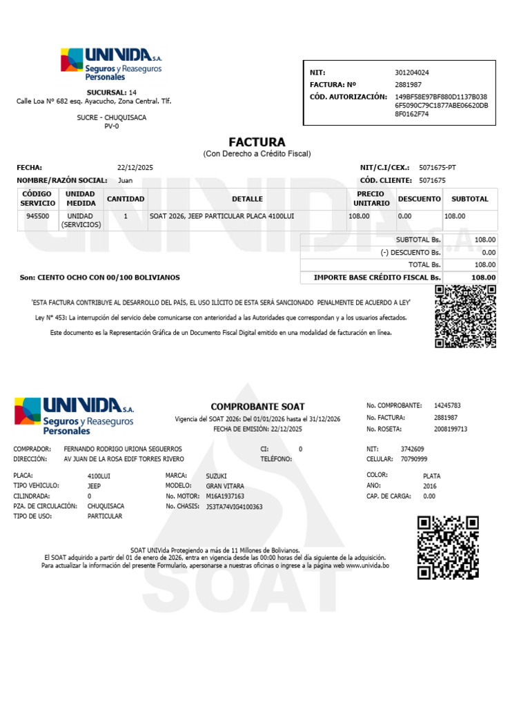 Impresion SOAT 14245783 | PDF