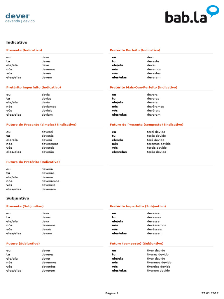 verbos-portugues-DEVER | PDF | Conjugação gramática | Idiomas
