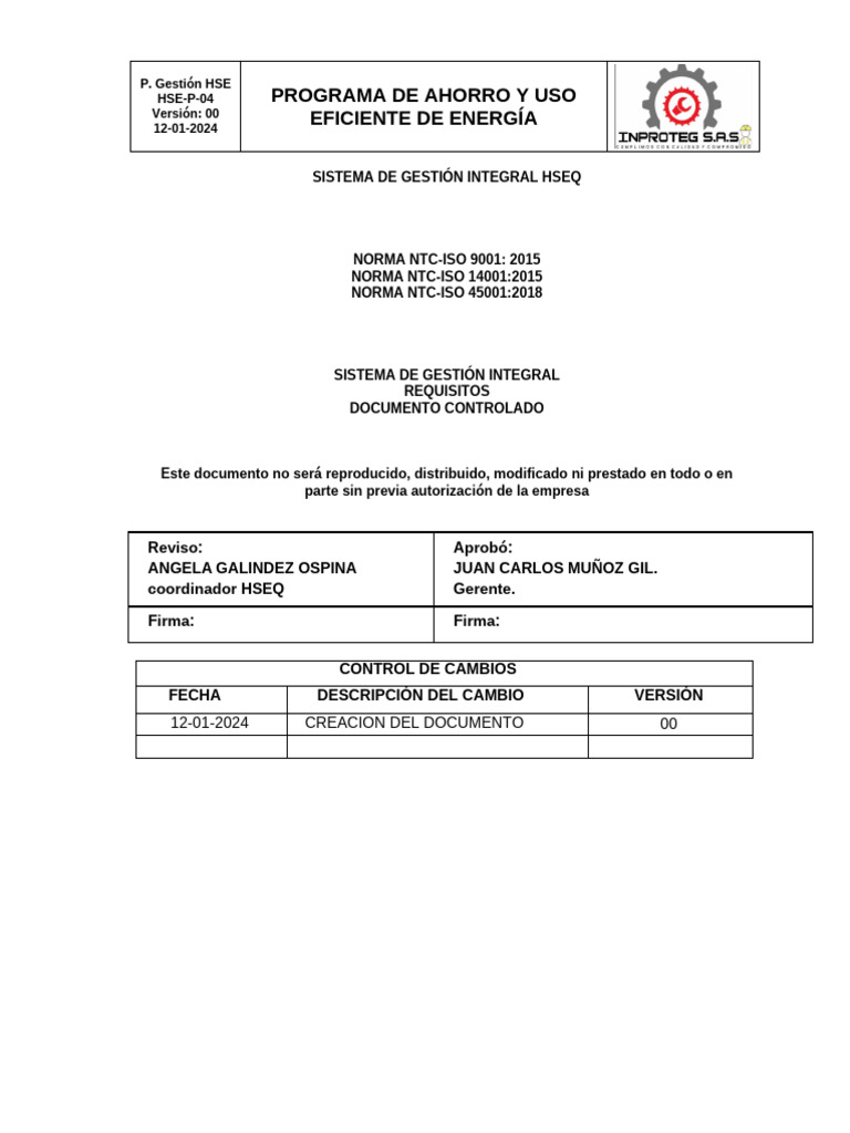Hse-P-04. Programa de Ahorro y Uso Eficiente de Energia | PDF ...