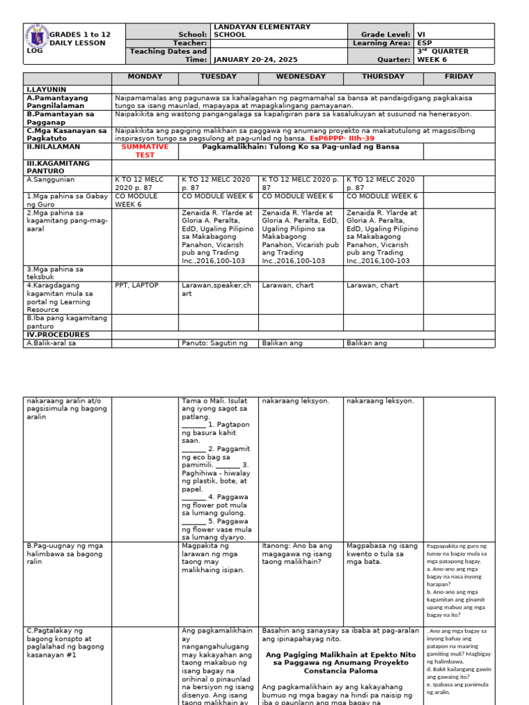 DLL - ESP 6 - Q3 - W6 - Edited | PDF