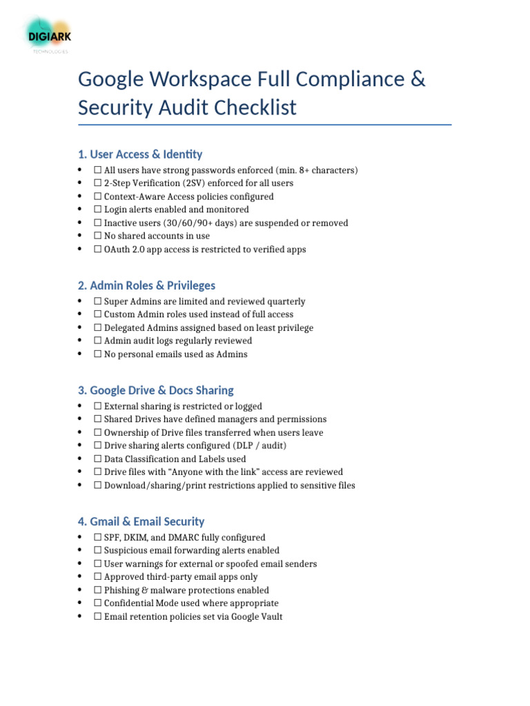 Google Workspace Audit Checklist | PDF | Gmail | Secure Communication