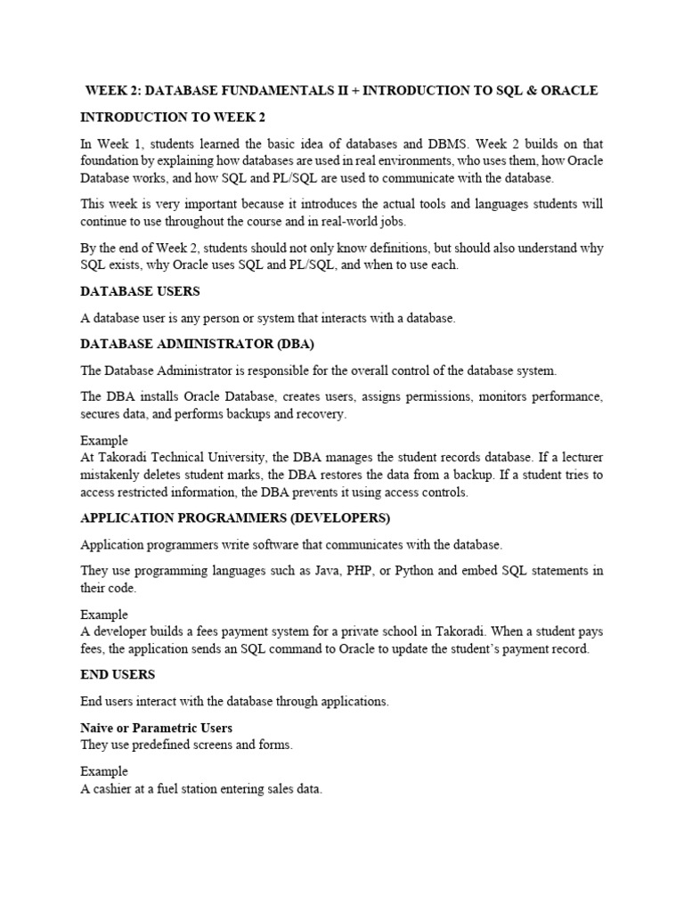 Week 2: Database Fundamentals Ii + Introduction To SQL & Oracle ...