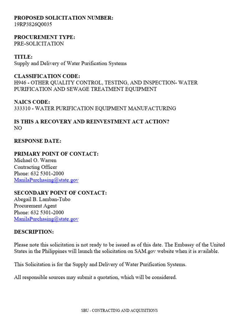 Pre Solicitation+Notice 19rp3826q0035 | PDF