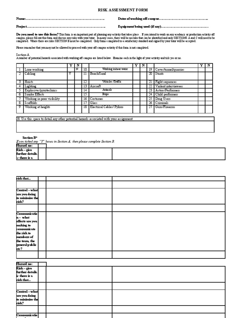Risk Assess Form | PDF | Business
