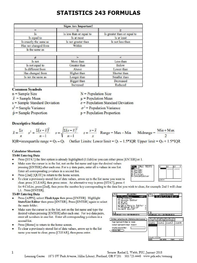 243 Statistic Formulas | PDF