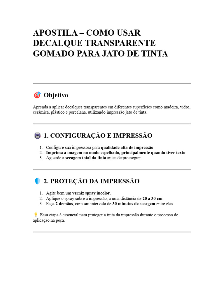 Apostila Aplicacao Decalque Transparente | PDF