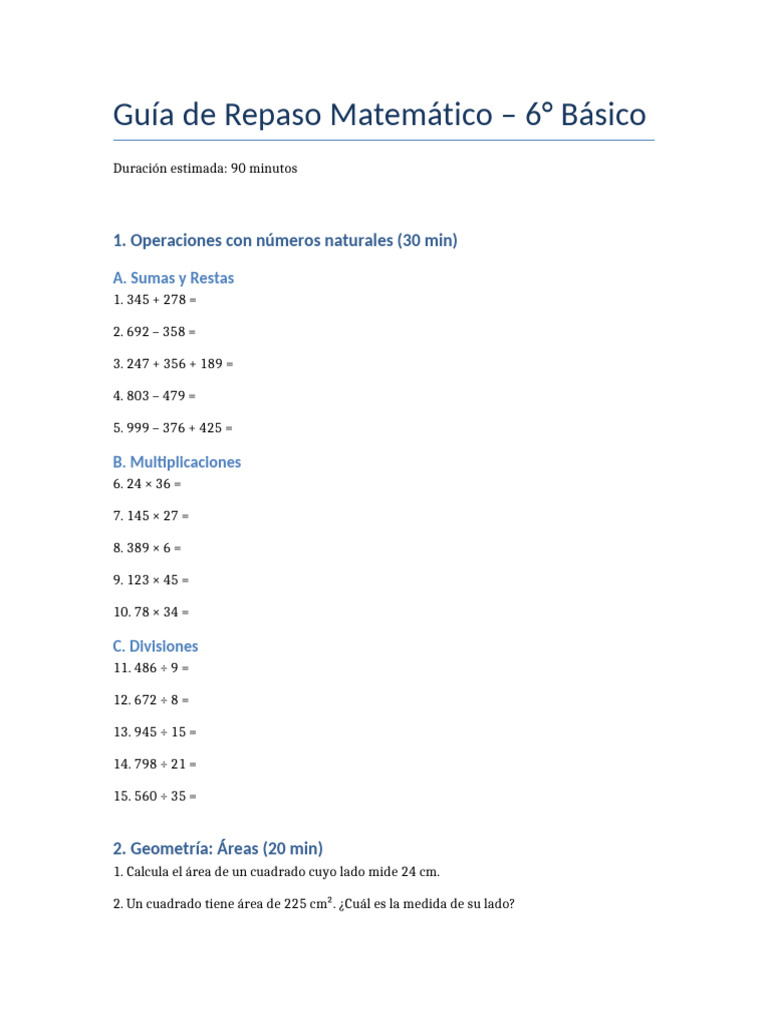 Guia Repaso Matematica 6to | PDF