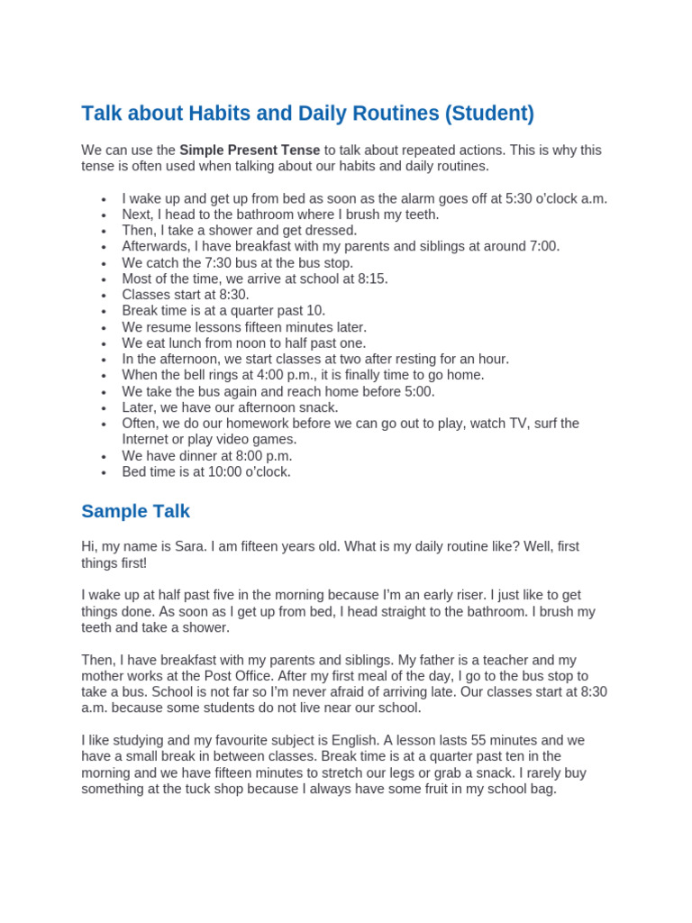 Talk About Habits and Daily Routines | PDF | Lunch | Meal