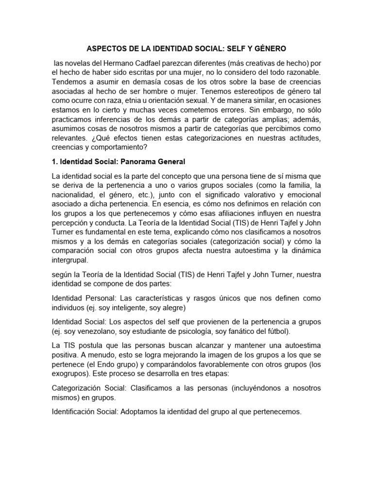 Aspectos de La Identidad Social | PDF | Comportamiento | Autoestima