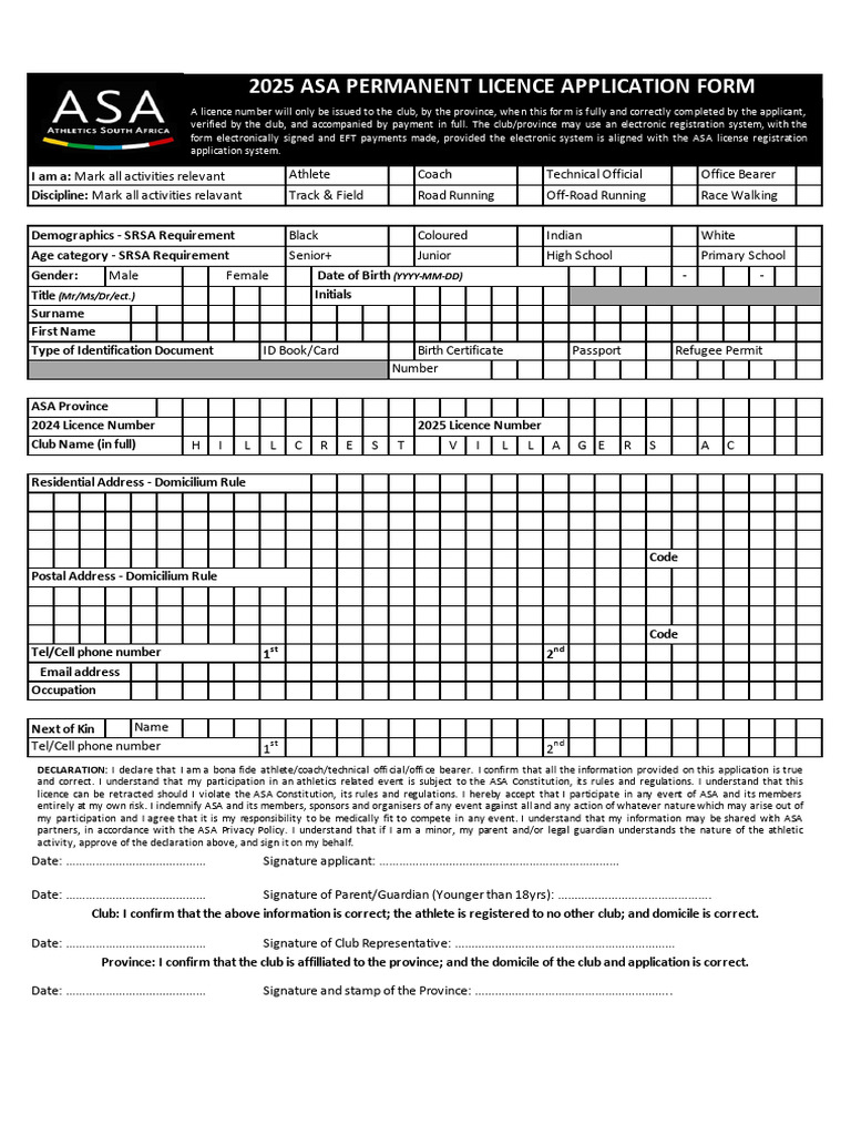 2025 Asa Permanent Licence Application Form | PDF | Identity Document ...