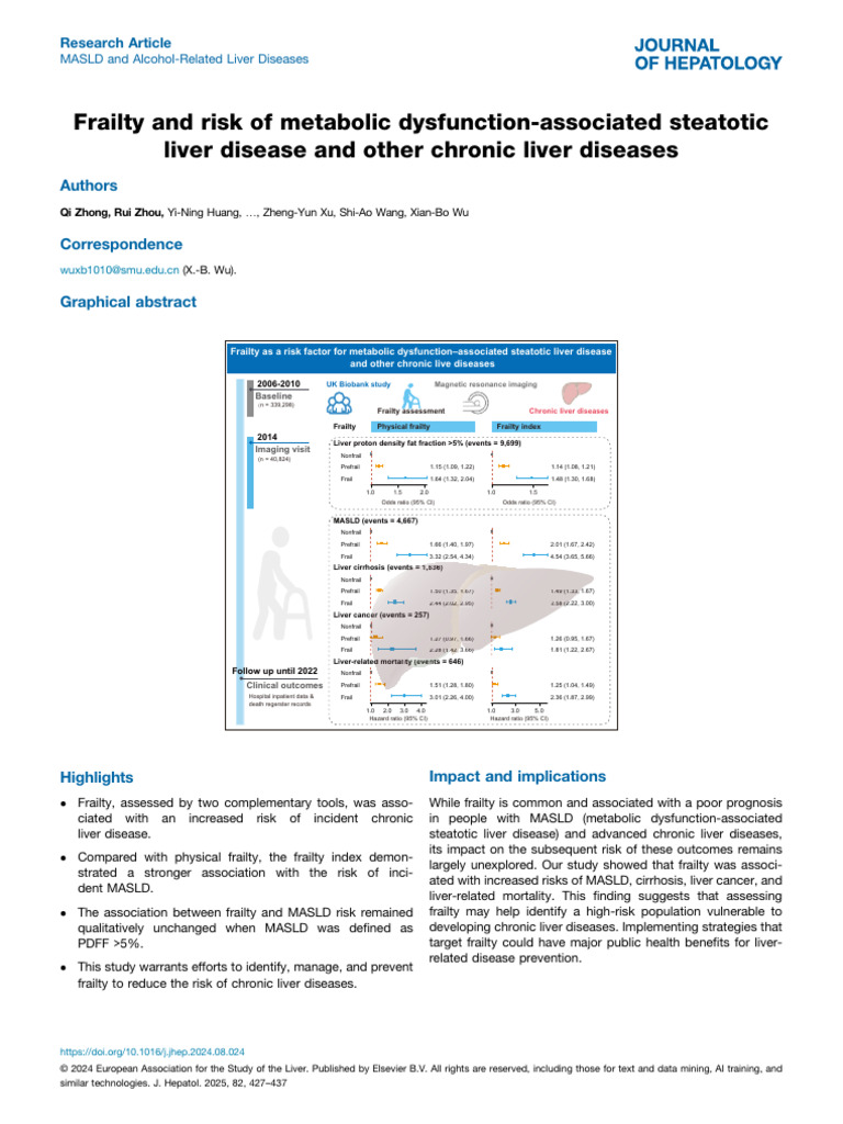 Frailty and Risk of Metabolic Dysfunction-Associated Steatotic Liver ...
