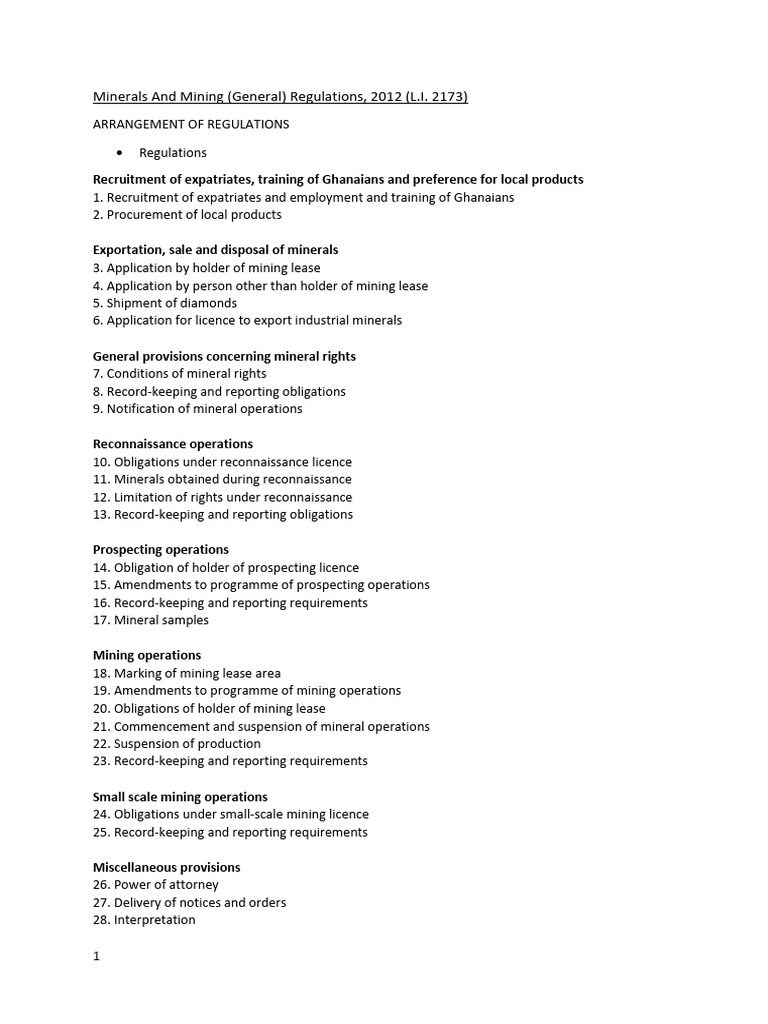 Minerals and Mining Regulations-General | PDF | Mining | Lease