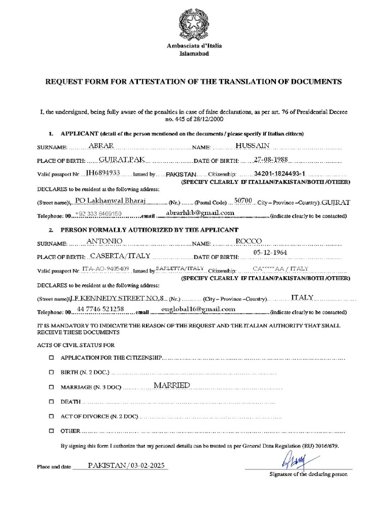 Legalization Request For Visa Submission | PDF