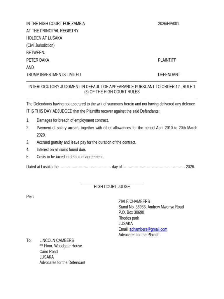 (Ziale) Interlocutory Judgment in Default of Appearance | PDF