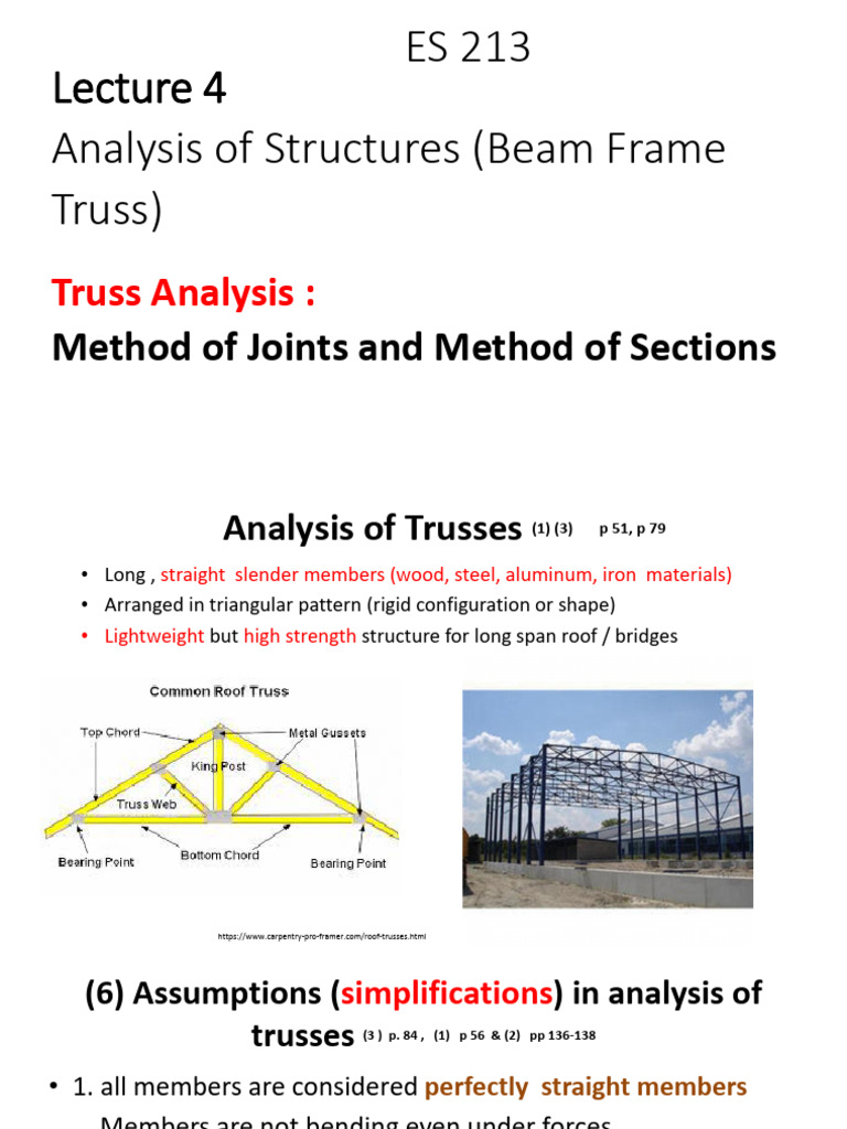 Lecture 4.0 Statics Analysis of Trusses | PDF | Truss | Structural ...