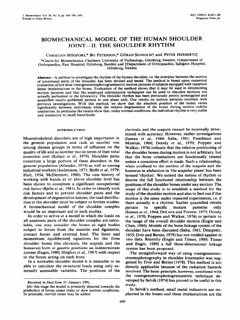 Biomechanical Model of The Human Shoulder2 | PDF | Shoulder | Rotation