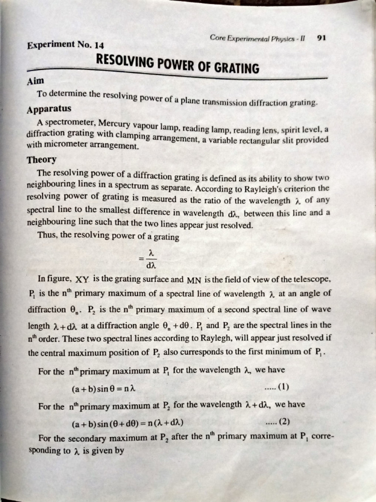 Resolving Power of Grating | PDF | Angular Resolution | Physical Phenomena
