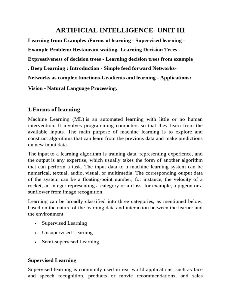 Ai - Unit Iii | PDF | Deep Learning | Machine Learning