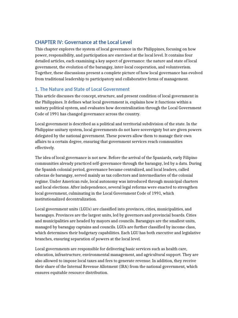 Chapter IV Governance Summary | PDF | Governance | Government