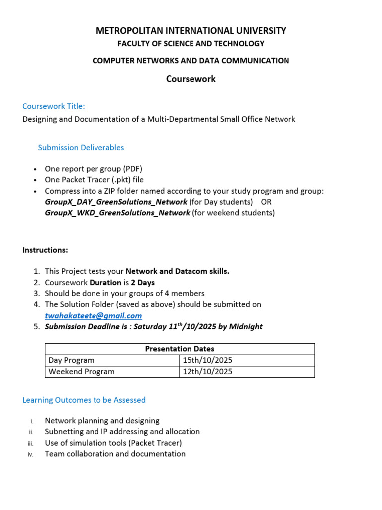 Coursework Project Oct 2025 | PDF | Computer Network | Ip Address