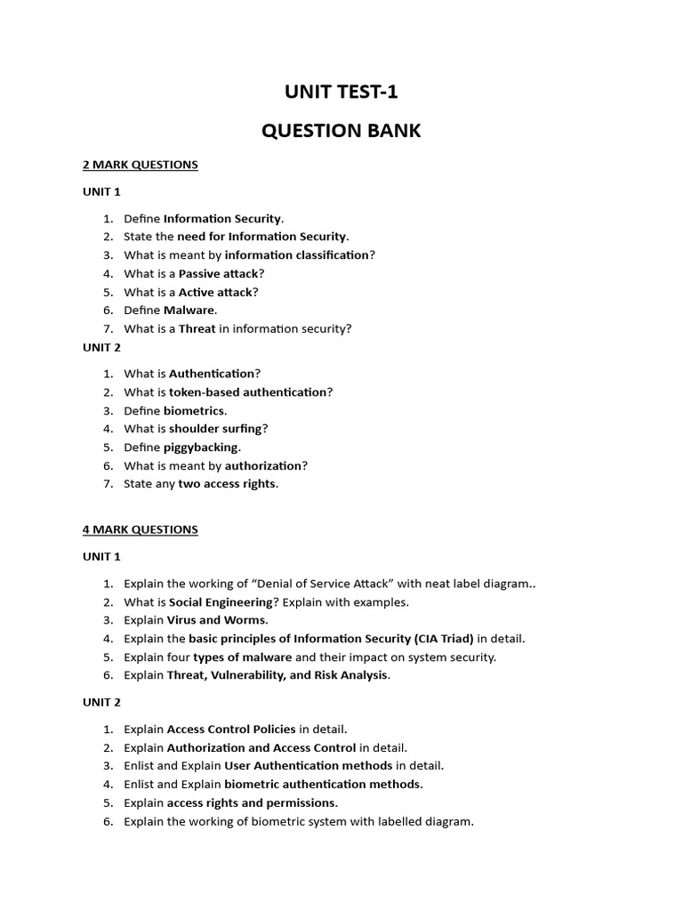 Is Unit Test 1 - Question Bank | PDF
