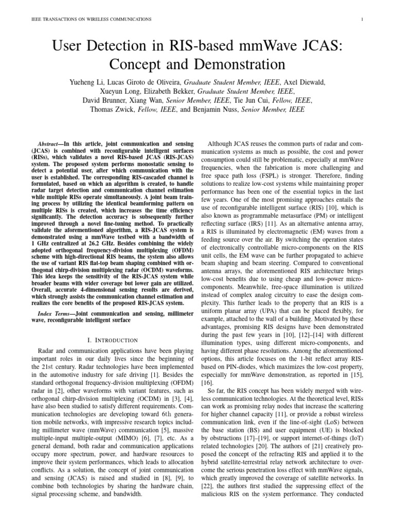 User Detection in RIS-based MmWave JCAS Concept An | PDF | Radar ...