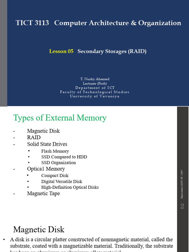 Lesson 05 Secondary Storages (RAID) | PDF | Hard Disk Drive | Computer ...