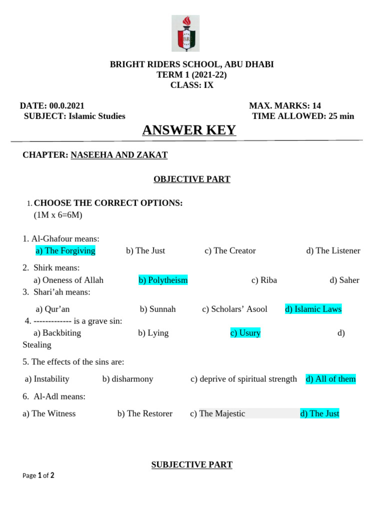Answer Key Test Al Gharour - Seven Grave | PDF | Abrahamic Religions ...