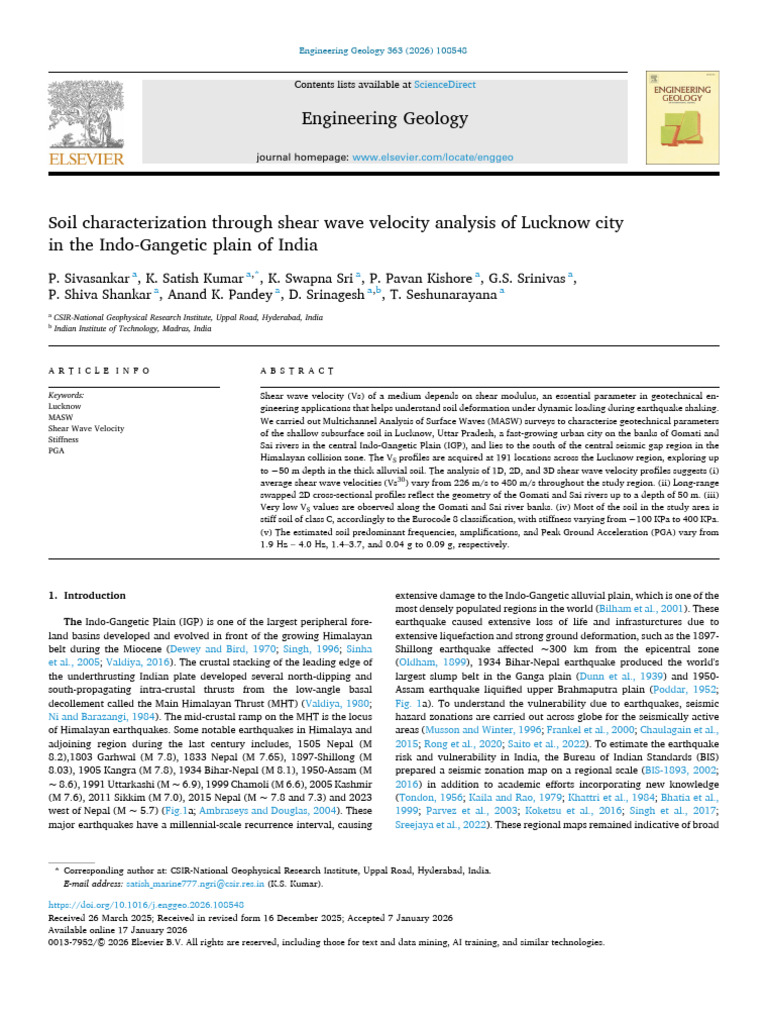 Soil Characterization Through Shear Wave Velocity Analysis of Lucknow ...