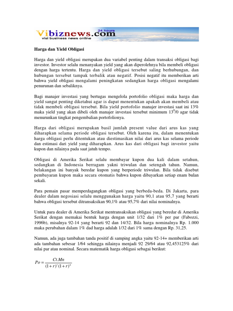 Harga Dan Yield Obligasi Pdf
