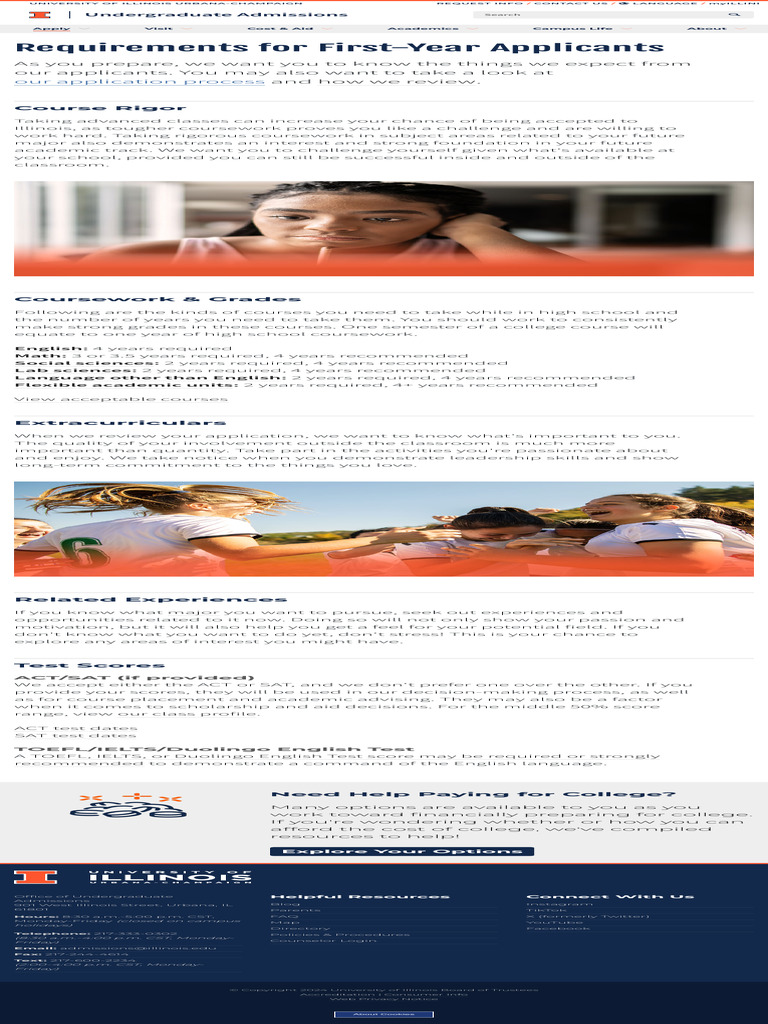 First-Year Application Requirements, Undergraduate Admissions ...