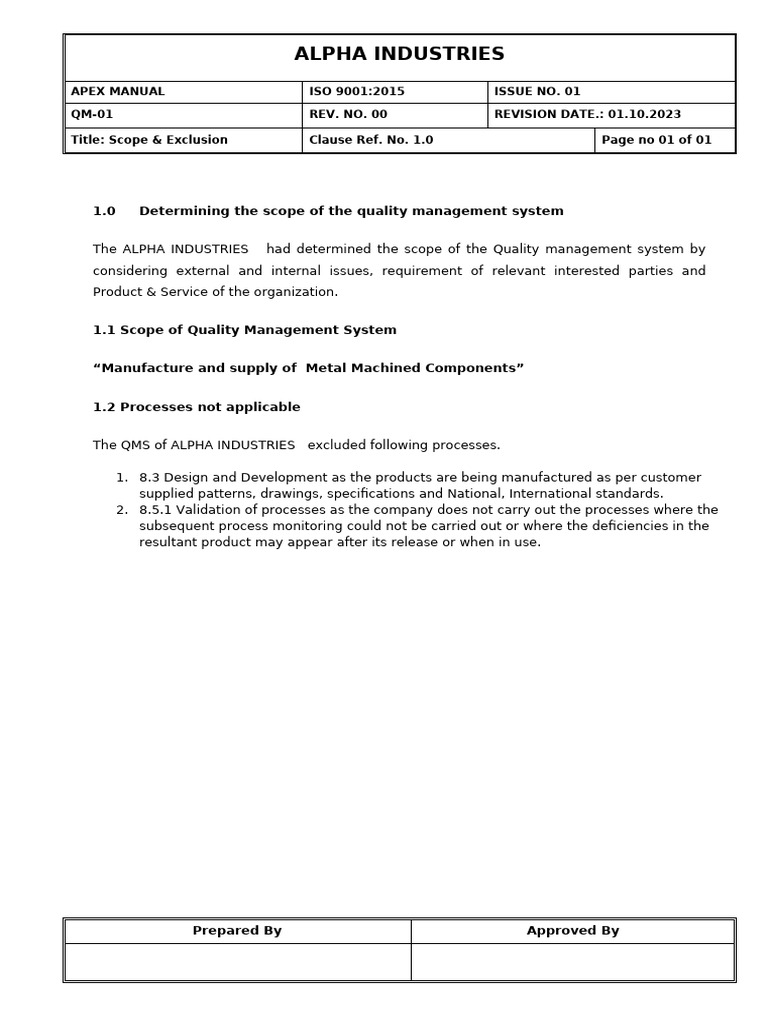 Apex Manual QM 01 | PDF