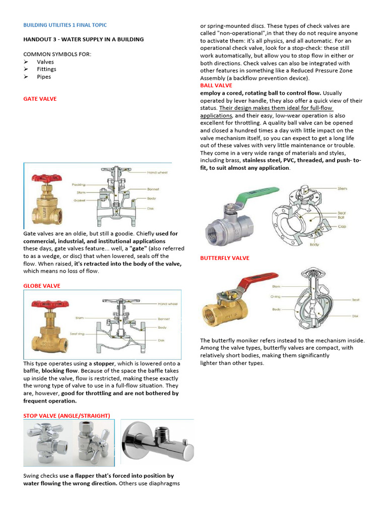 Building Utilities 1 Final Topic Handout 3 | PDF | Valve | Pipe (Fluid ...