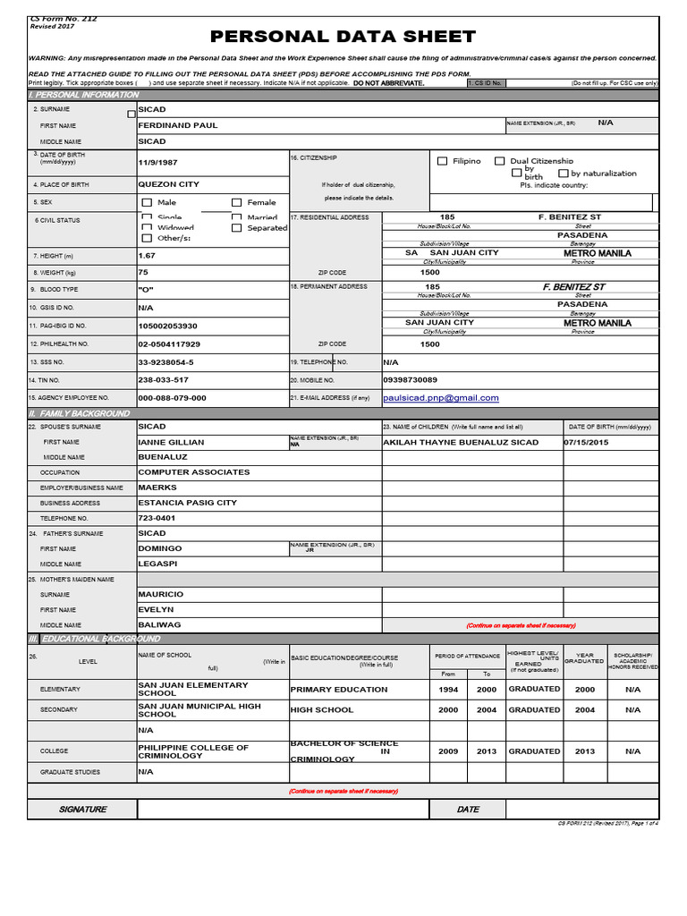 516038441-2020-Sample-CSC-PDS-Rev2017 | PDF | Government