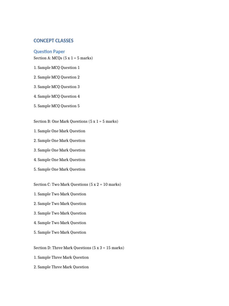 Concept Classes Question Paper | PDF | Chess Theory | Chess