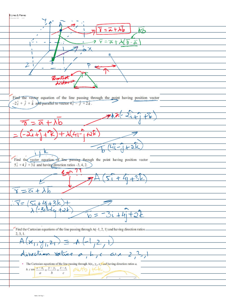 M1 - Lines & Planes - Lec 1 | PDF