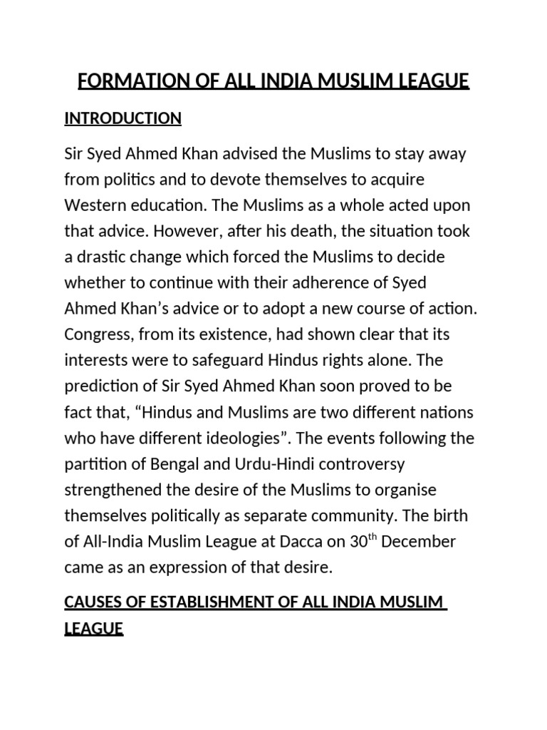 All India Muslim League | PDF | All India Muslim League | Partition Of ...