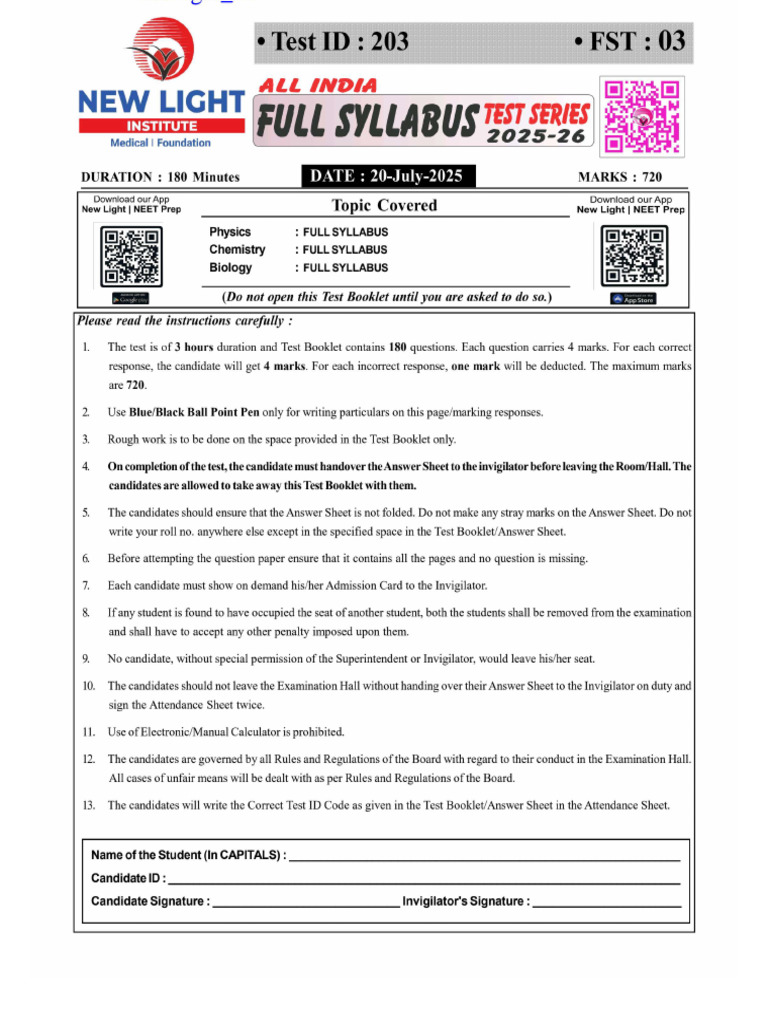 FST-03 (20-July-2025) (EH) Paper | PDF | Force | Quantity
